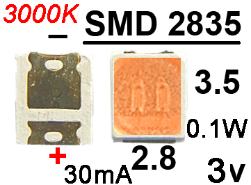  SMD   2835 3v 0.1W 100 3000K 30mA, 1 /FYLS-3528UWC-UWW/ 