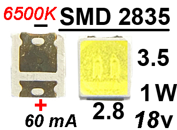  SMD  2835 18v 1W 60 mA 6500K,  , 