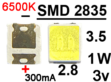  SMD  2835 3v 1W 300mA 6500K,  , 