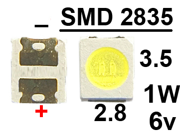  SMD  2835 6v 1W 150 mA 6500K (+ = -) 