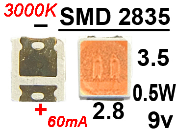  SMD   2835 9v 0.5W 3000K,  , 