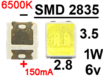 SMD  2835 6v 1W 6500K,  , 
