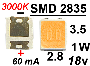  SMD   2835 18v 1W   3000K,  , 1, 