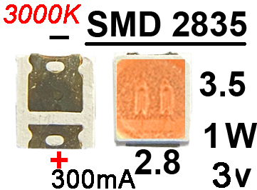  SMD   2835 3v 1W 3000K 300mA,  , 1, 