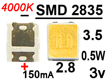  SMD  2835 3v 0.5W 150 mA 4000K,  , 