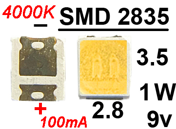  SMD   2835 9v 1W   4000K,  , 1, 