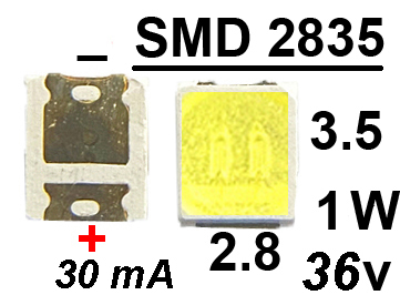  SMD  2835 36v 1 1W 30 mA 6500K,  , 